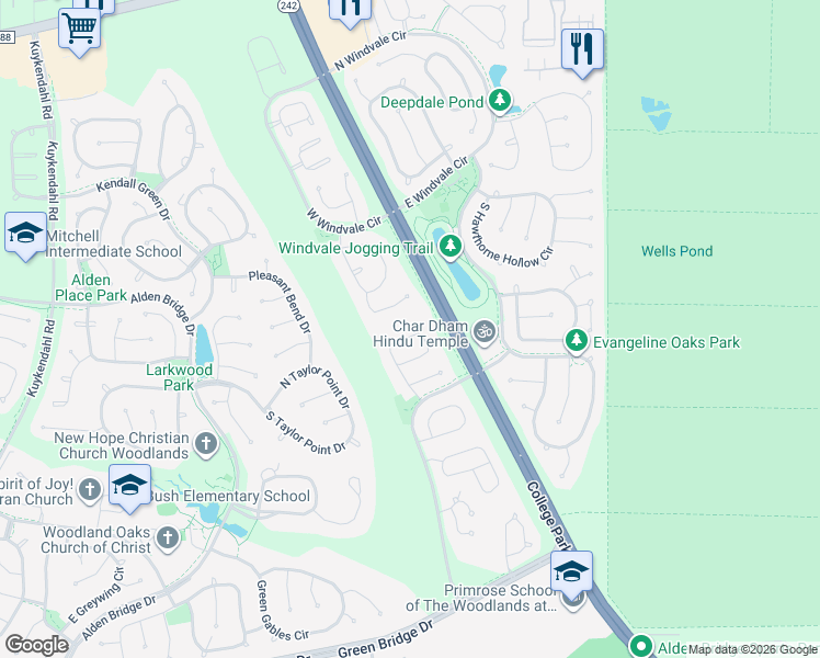 map of restaurants, bars, coffee shops, grocery stores, and more near 83 N Veranda Ridge Dr in Spring