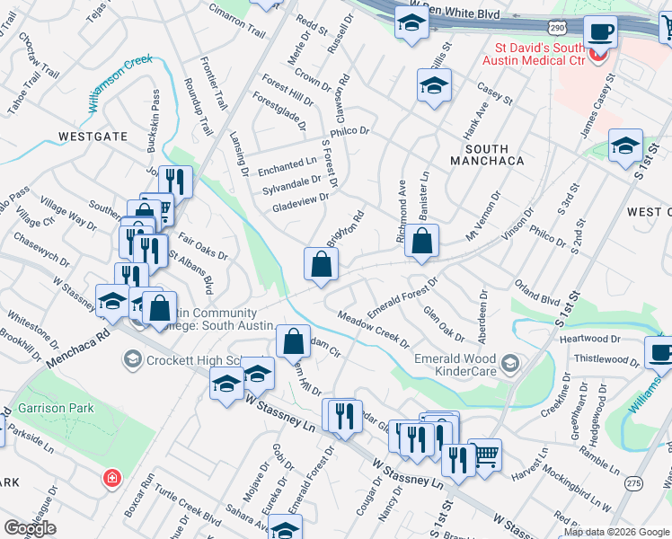 map of restaurants, bars, coffee shops, grocery stores, and more near 5054 Richmond Avenue in Austin