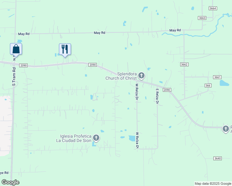map of restaurants, bars, coffee shops, grocery stores, and more near 15440 O'Connor Drive in Splendora