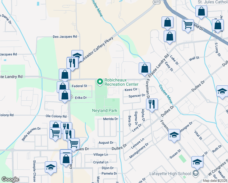 map of restaurants, bars, coffee shops, grocery stores, and more near Unnamed Road in Lafayette