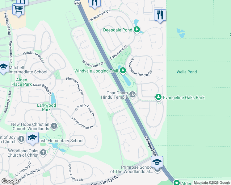 map of restaurants, bars, coffee shops, grocery stores, and more near 83 North Veranda Ridge Drive in Spring