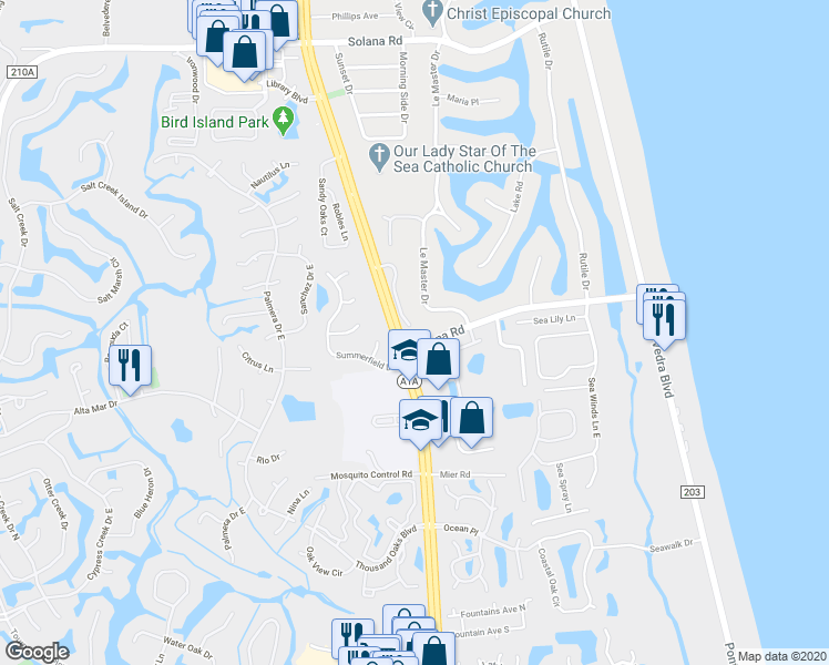 map of restaurants, bars, coffee shops, grocery stores, and more near 148 Ponte Vedra East Boulevard in Ponte Vedra Beach