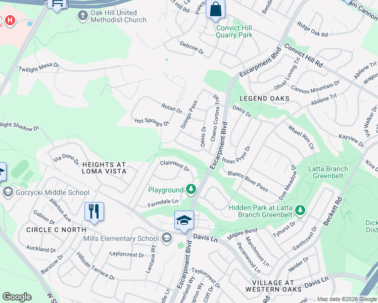 map of restaurants, bars, coffee shops, grocery stores, and more near 6429 Clay Allison Pass in Austin