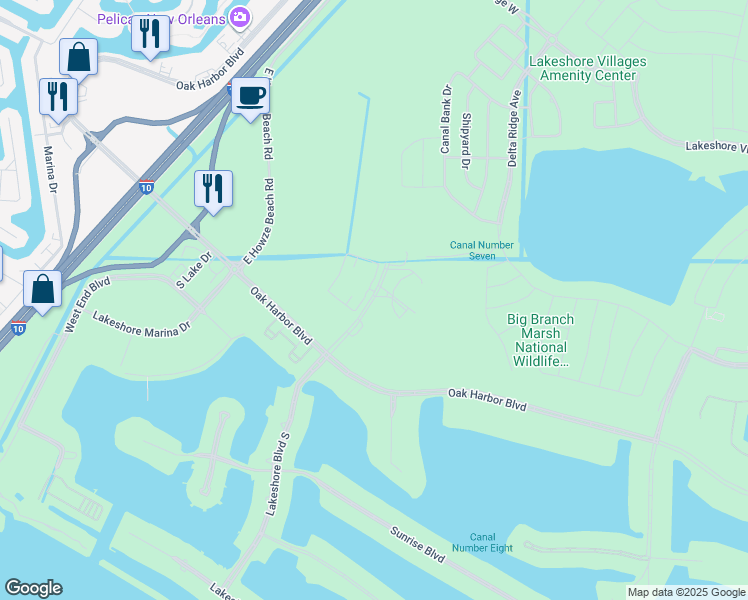 map of restaurants, bars, coffee shops, grocery stores, and more near 301 Lakeshore Boulevard in Slidell