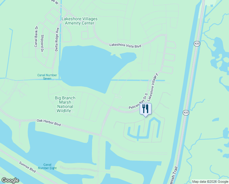 map of restaurants, bars, coffee shops, grocery stores, and more near 144 Lakeshore Village South in Slidell