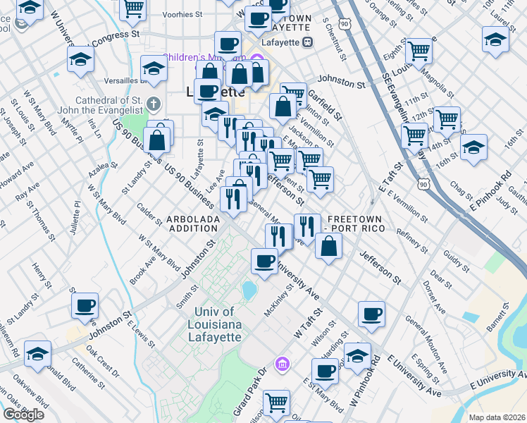 map of restaurants, bars, coffee shops, grocery stores, and more near 213 General Gardner Avenue in Lafayette