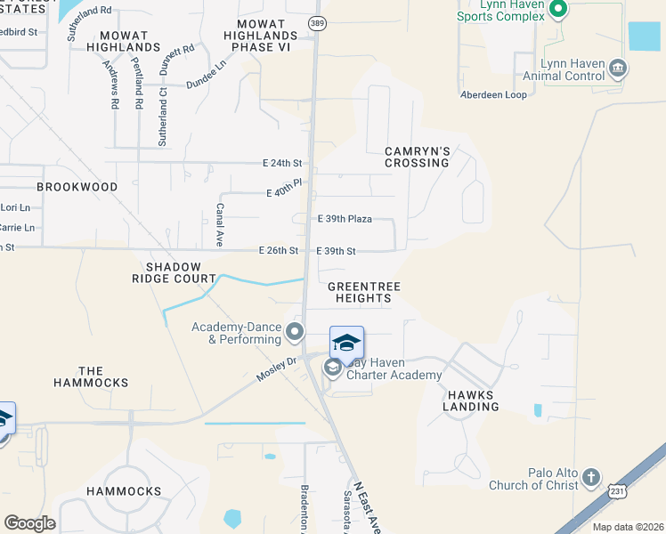 map of restaurants, bars, coffee shops, grocery stores, and more near 2652 Peyton Way in Panama City