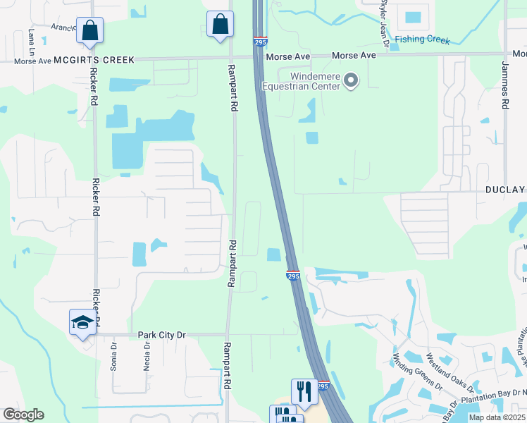 map of restaurants, bars, coffee shops, grocery stores, and more near West Beltway 295 in Jacksonville