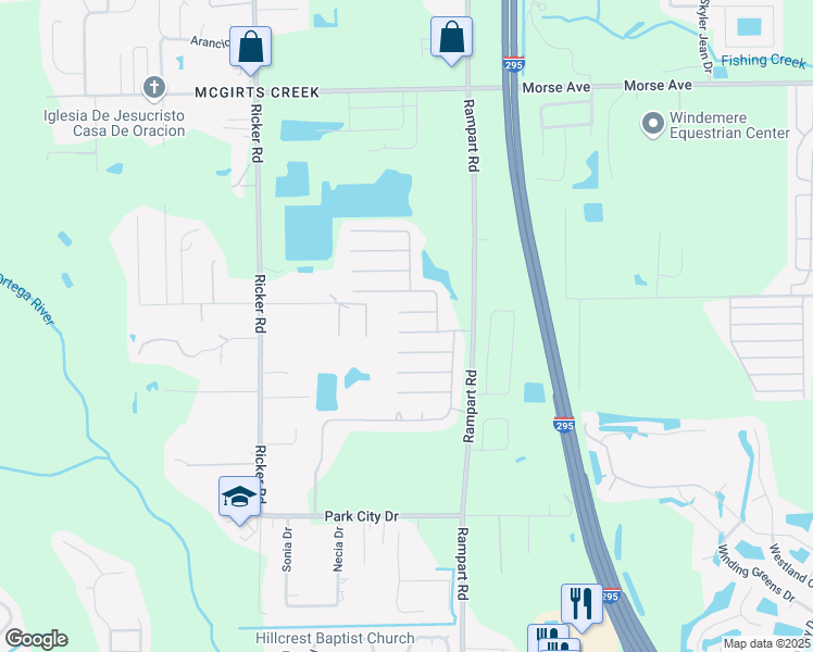 map of restaurants, bars, coffee shops, grocery stores, and more near 7353 Grey Fox Lane in Jacksonville