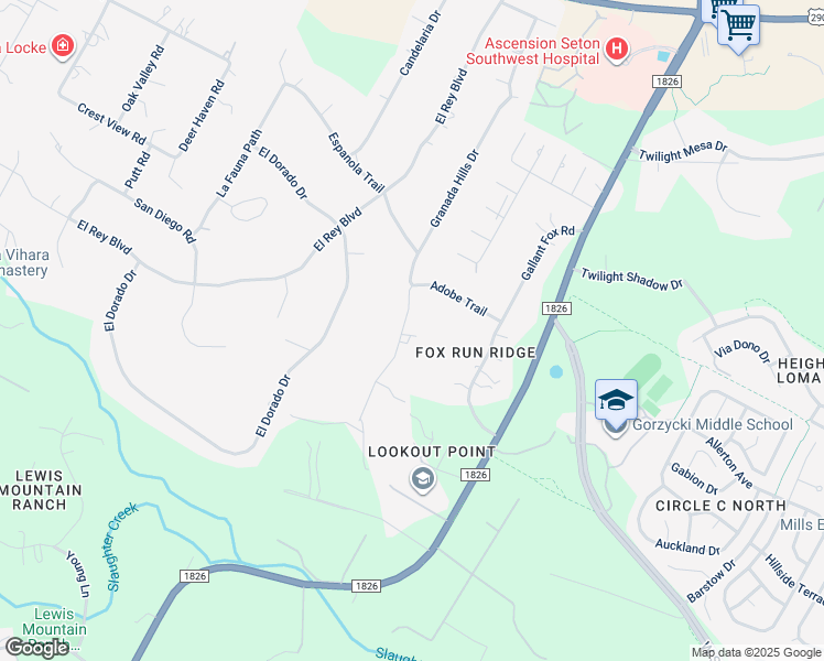 map of restaurants, bars, coffee shops, grocery stores, and more near 9127 Granada Hills Drive in Austin