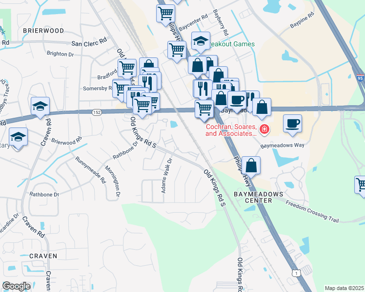 map of restaurants, bars, coffee shops, grocery stores, and more near 8859 Old Kings Road South in Jacksonville