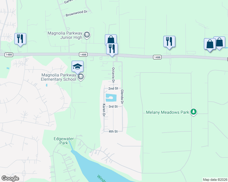 map of restaurants, bars, coffee shops, grocery stores, and more near 33003 Octavia Drive in Magnolia