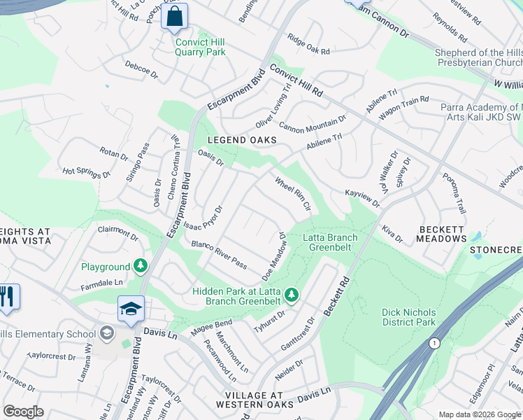 map of restaurants, bars, coffee shops, grocery stores, and more near 8002 Cutler Ridge Place in Austin