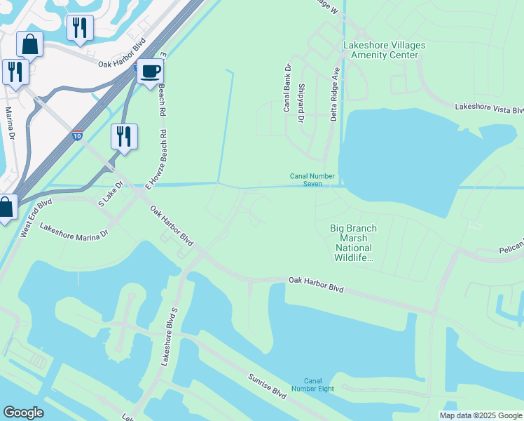 map of restaurants, bars, coffee shops, grocery stores, and more near 100 Harbor Center Boulevard in Slidell