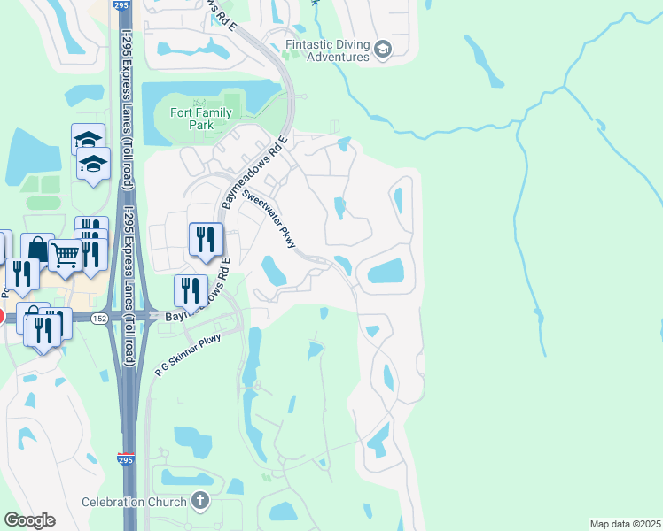 map of restaurants, bars, coffee shops, grocery stores, and more near 9845 Del Webb Parkway in Jacksonville