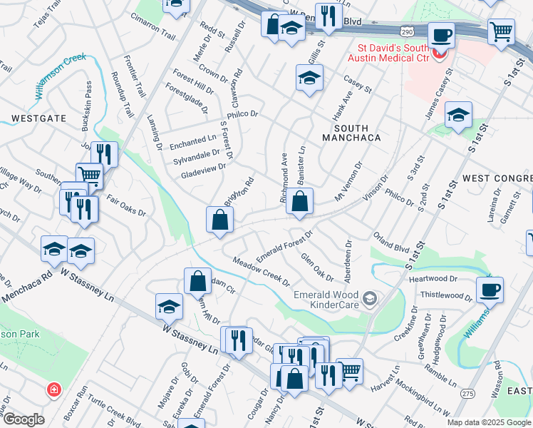 map of restaurants, bars, coffee shops, grocery stores, and more near 4907 Richmond Avenue in Austin