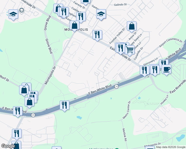 map of restaurants, bars, coffee shops, grocery stores, and more near 2306 Maxwell Lane in Austin