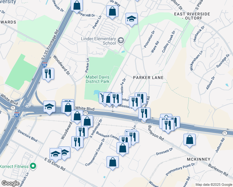 map of restaurants, bars, coffee shops, grocery stores, and more near 3403 Catalina Drive in Austin
