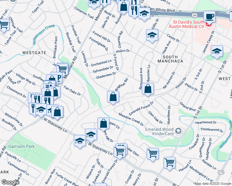 map of restaurants, bars, coffee shops, grocery stores, and more near 5009 Majestic Drive in Austin