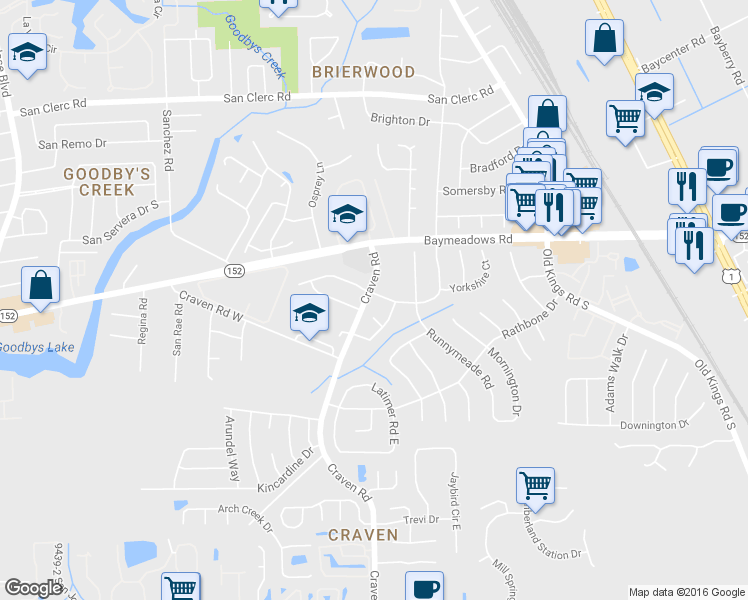 map of restaurants, bars, coffee shops, grocery stores, and more near 8969 Brierwood Road in Jacksonville