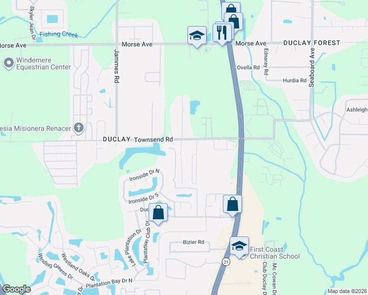 map of restaurants, bars, coffee shops, grocery stores, and more near 7106 Preston Pines Trail in Jacksonville