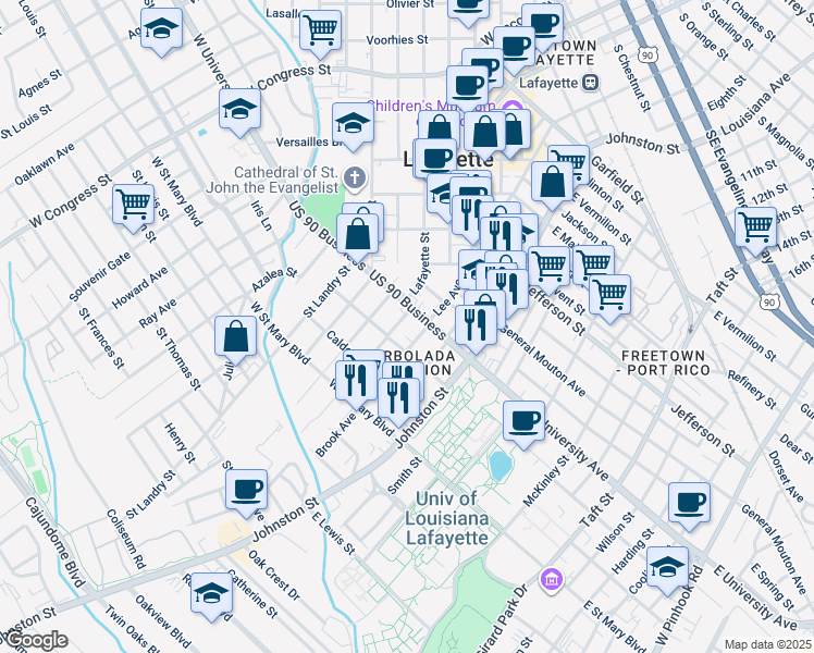 map of restaurants, bars, coffee shops, grocery stores, and more near 110 Cherry Street in Lafayette