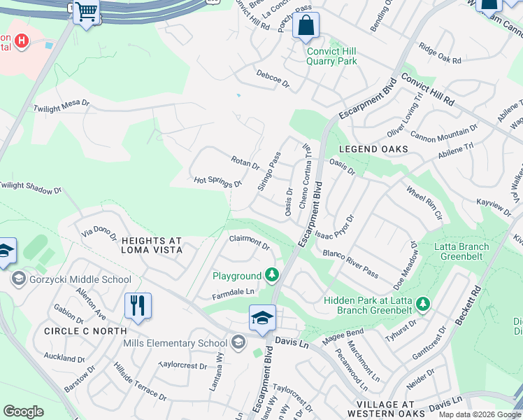 map of restaurants, bars, coffee shops, grocery stores, and more near 8114 Billy Bonney Court in Austin