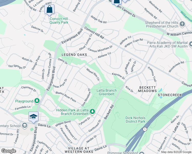 map of restaurants, bars, coffee shops, grocery stores, and more near 7825 Wheel Rim Circle in Austin