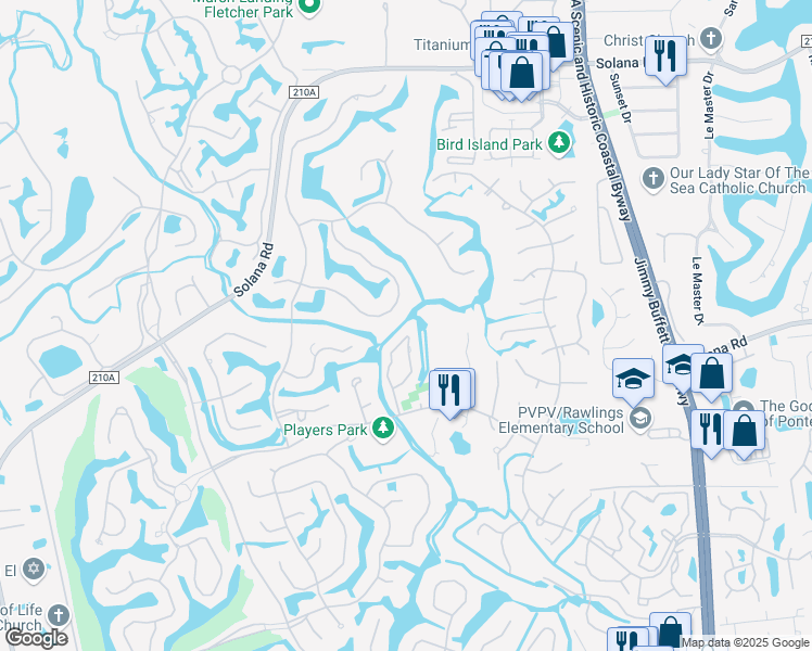 map of restaurants, bars, coffee shops, grocery stores, and more near 1173 Salt Marsh Circle in Ponte Vedra Beach