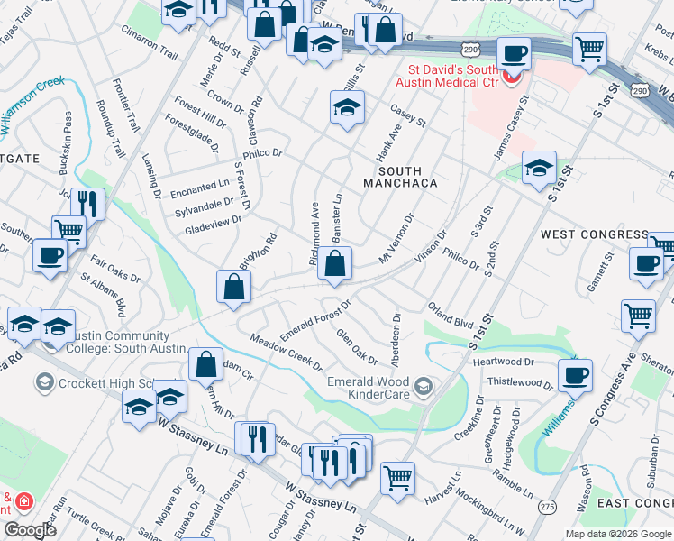map of restaurants, bars, coffee shops, grocery stores, and more near in Austin