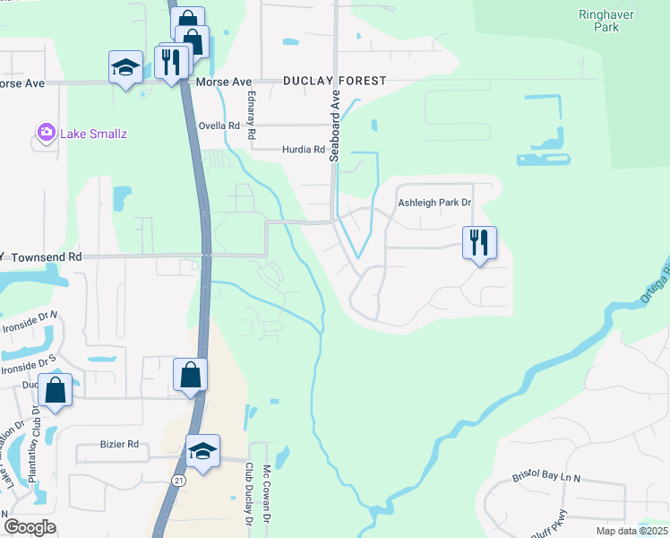 map of restaurants, bars, coffee shops, grocery stores, and more near 5715 Gasparilla Park Court in Jacksonville