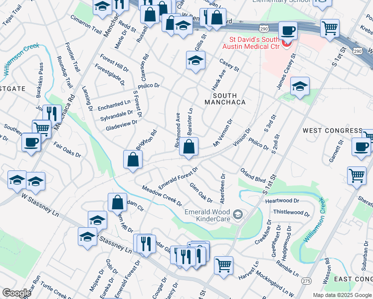 map of restaurants, bars, coffee shops, grocery stores, and more near in Austin