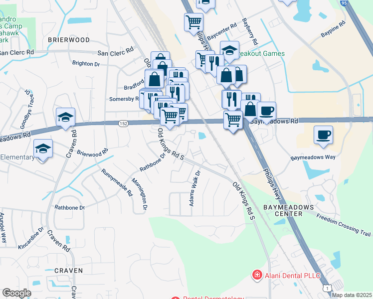 map of restaurants, bars, coffee shops, grocery stores, and more near 8849-1 Old Kings Ap in Jacksonville