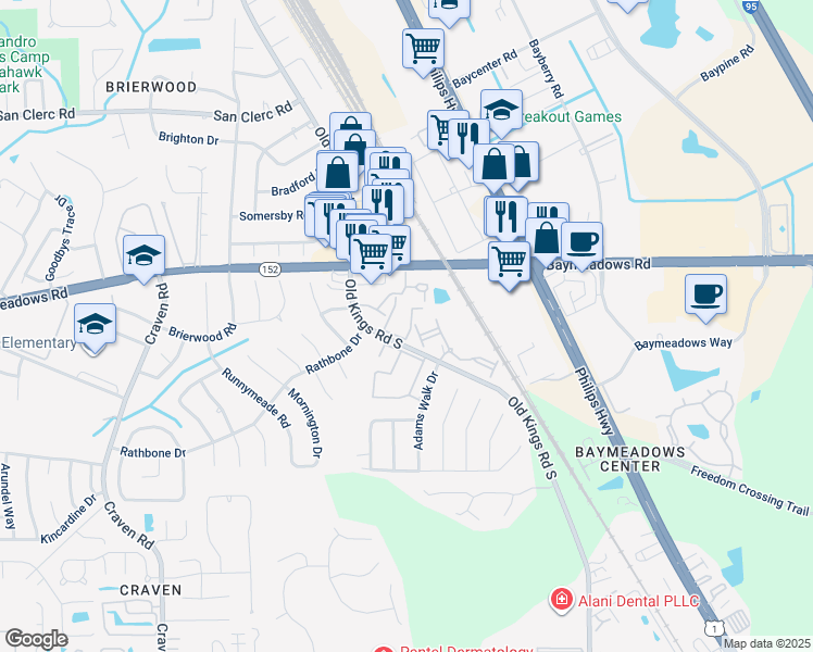 map of restaurants, bars, coffee shops, grocery stores, and more near 8849-1 Old Kings Ap in Jacksonville