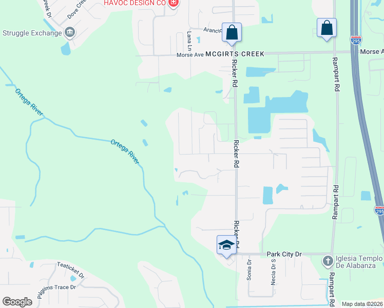 map of restaurants, bars, coffee shops, grocery stores, and more near Townsend Rd & Juliet Ln in Jacksonville