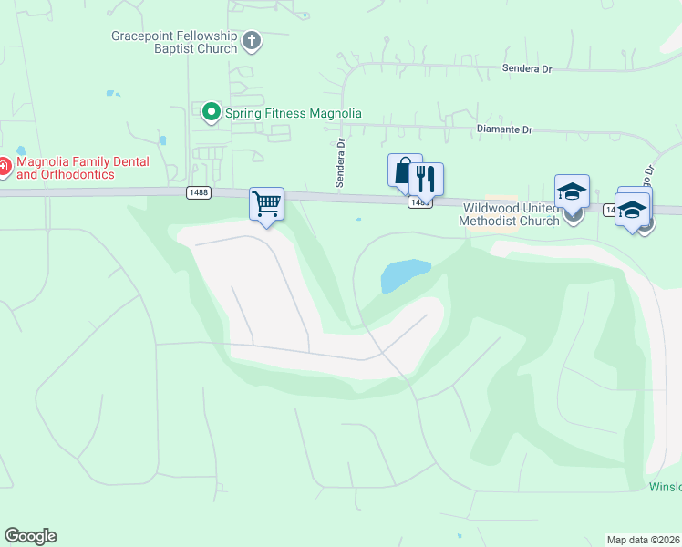 map of restaurants, bars, coffee shops, grocery stores, and more near 9510 Clubhouse Circle in Magnolia