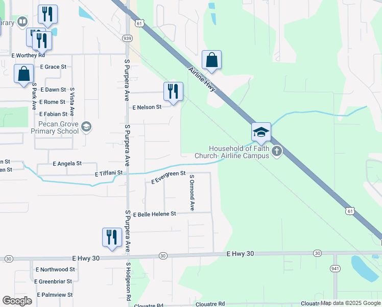 map of restaurants, bars, coffee shops, grocery stores, and more near 10294 Paul Moinot Road in Gonzales