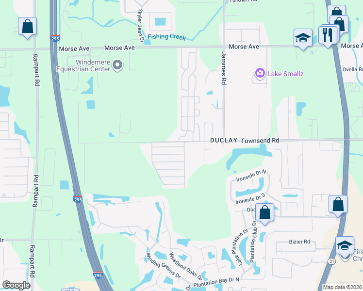 map of restaurants, bars, coffee shops, grocery stores, and more near 6776 Townsend Road in Jacksonville
