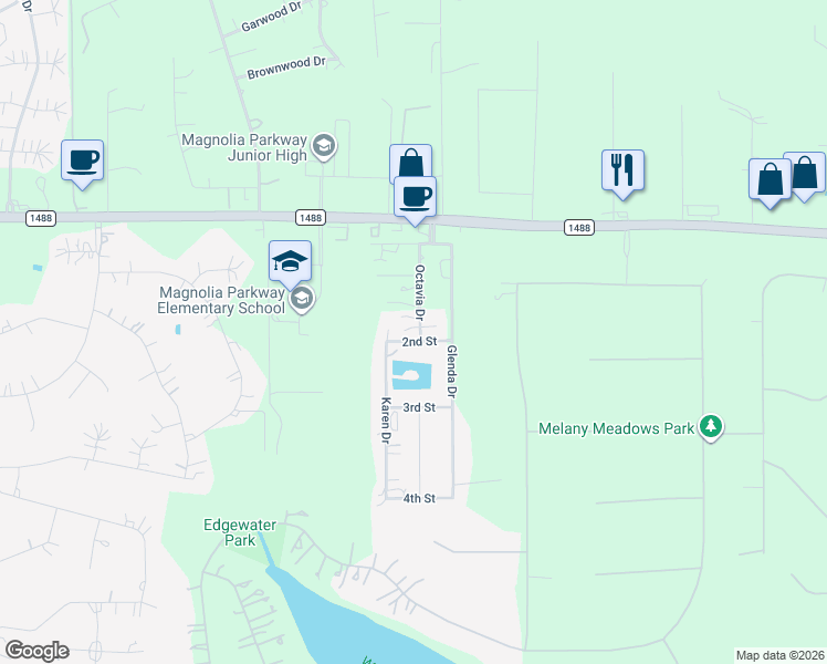 map of restaurants, bars, coffee shops, grocery stores, and more near 33003 Octavia Drive in Magnolia