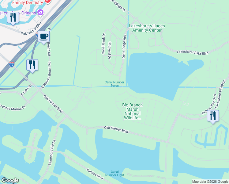 map of restaurants, bars, coffee shops, grocery stores, and more near 100 Harbor Center Boulevard in Slidell