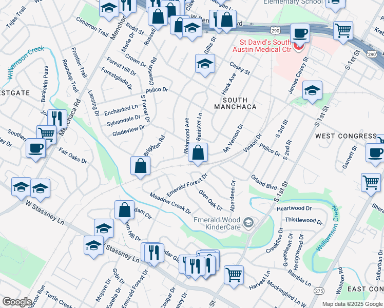 map of restaurants, bars, coffee shops, grocery stores, and more near in Austin