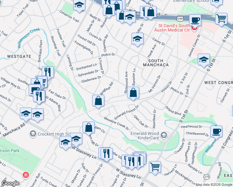map of restaurants, bars, coffee shops, grocery stores, and more near 4907 Hawk Cove in Austin