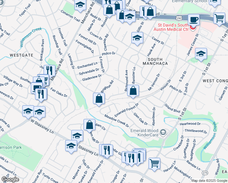 map of restaurants, bars, coffee shops, grocery stores, and more near 4907 Hawk Cove in Austin