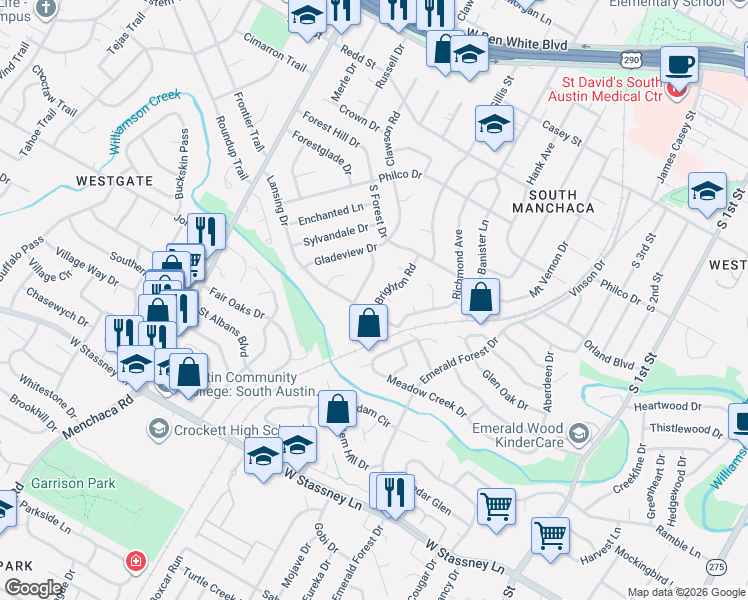 map of restaurants, bars, coffee shops, grocery stores, and more near 5009 Majestic Drive in Austin