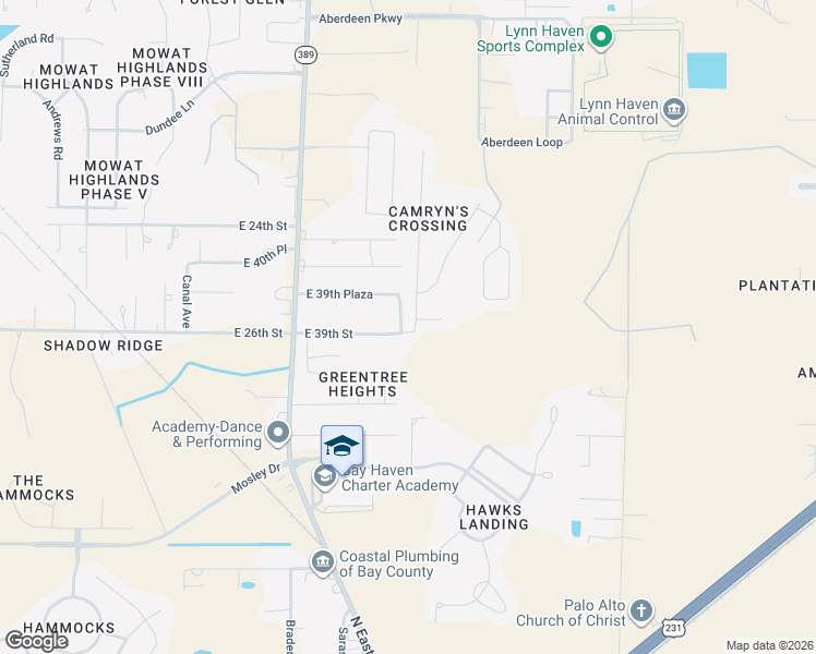map of restaurants, bars, coffee shops, grocery stores, and more near 2514 Camryns Crossing in Panama City