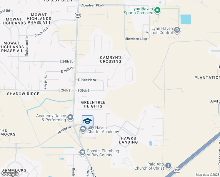 map of restaurants, bars, coffee shops, grocery stores, and more near 2709 Camryns Court in Panama City