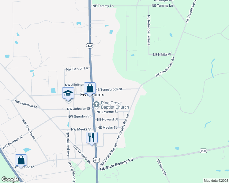 map of restaurants, bars, coffee shops, grocery stores, and more near 290 Northeast Sunnybrook Street in Lake City