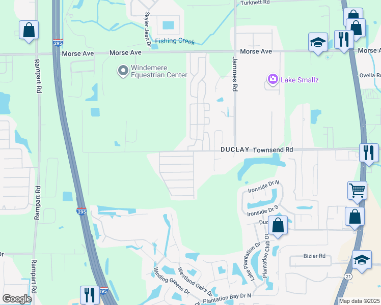 map of restaurants, bars, coffee shops, grocery stores, and more near 6776 Townsend Road in Jacksonville