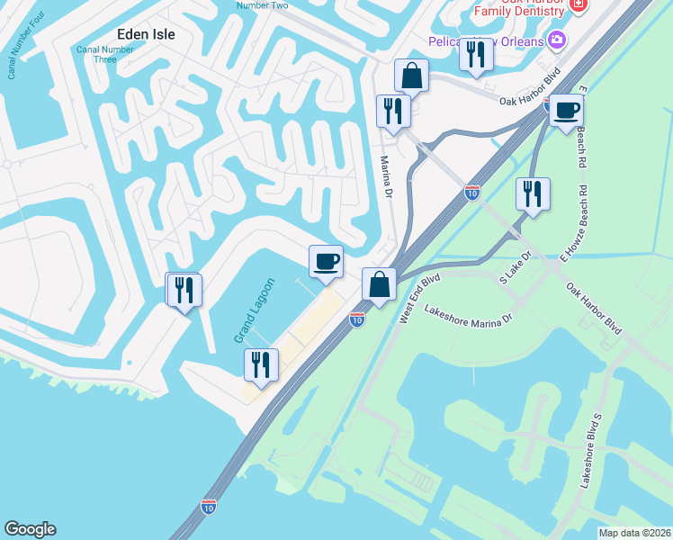 map of restaurants, bars, coffee shops, grocery stores, and more near 993 Marina Drive in Slidell