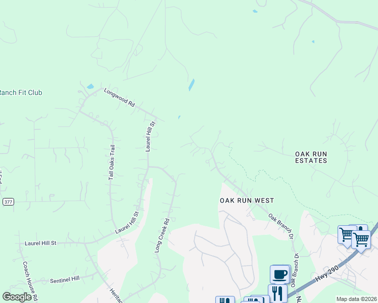 map of restaurants, bars, coffee shops, grocery stores, and more near 11901 Oak Branch Drive in Austin